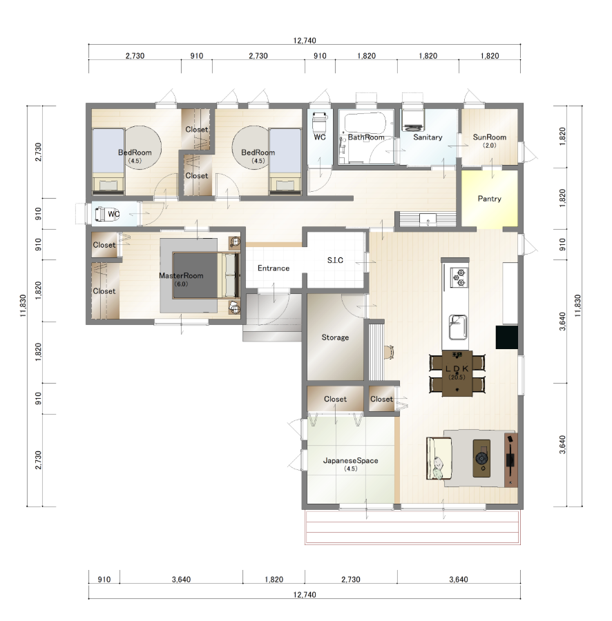 38坪プラン 1階間取り図